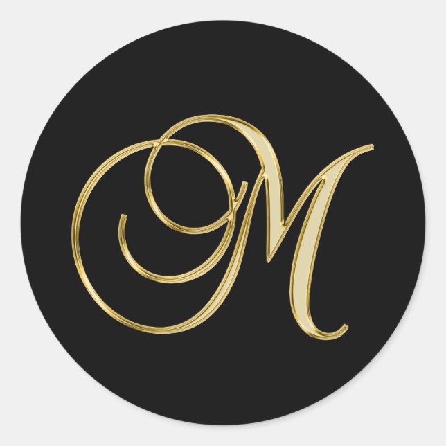 Monogram M, elegant script, Classic Round Sticker (Front)