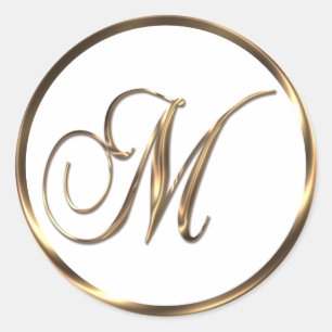 Monogram M Faux Bronze Classic Round Sticker