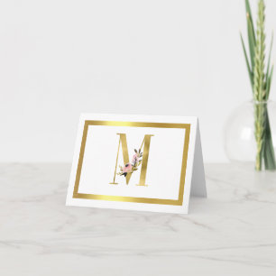 Monogram M Floral Note Card Gold