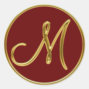 Monogram M in 3D gold Classic Round Sticker