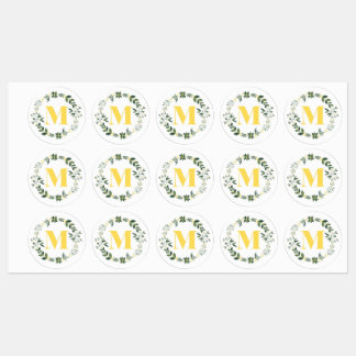 Monogram M in Gold/Lemon with Floral Ring Stickers