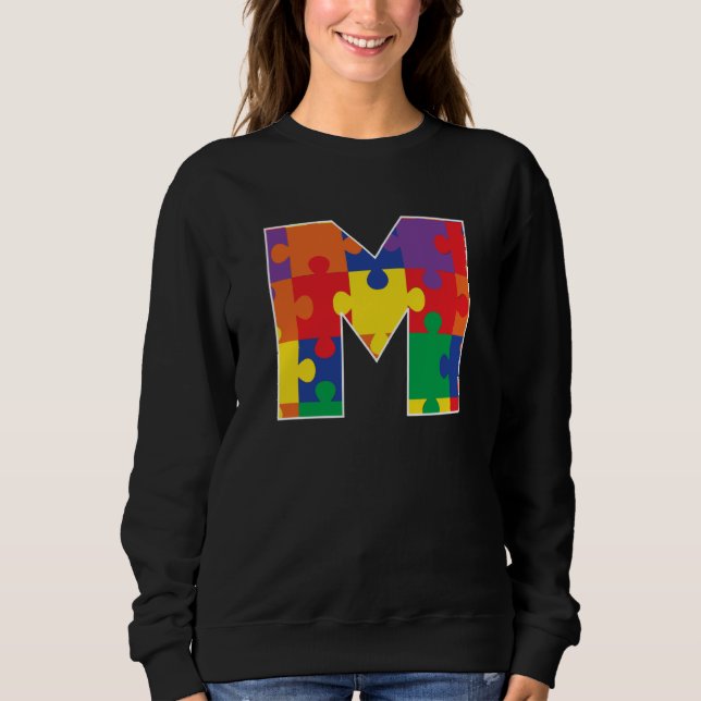 Monogram M in Multi Color Puzzle Pieces Sweatshirt (Front)