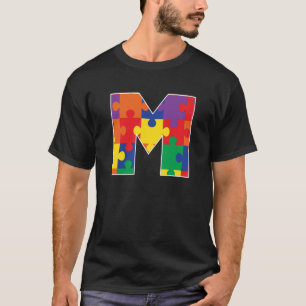 Monogram M in Multi Colour Puzzle Pieces T-Shirt