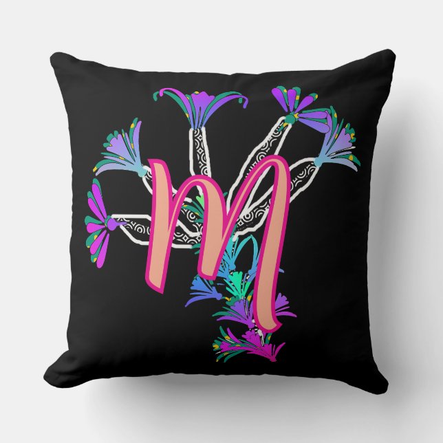 Monogram M Initial Floral Cushion (Front)