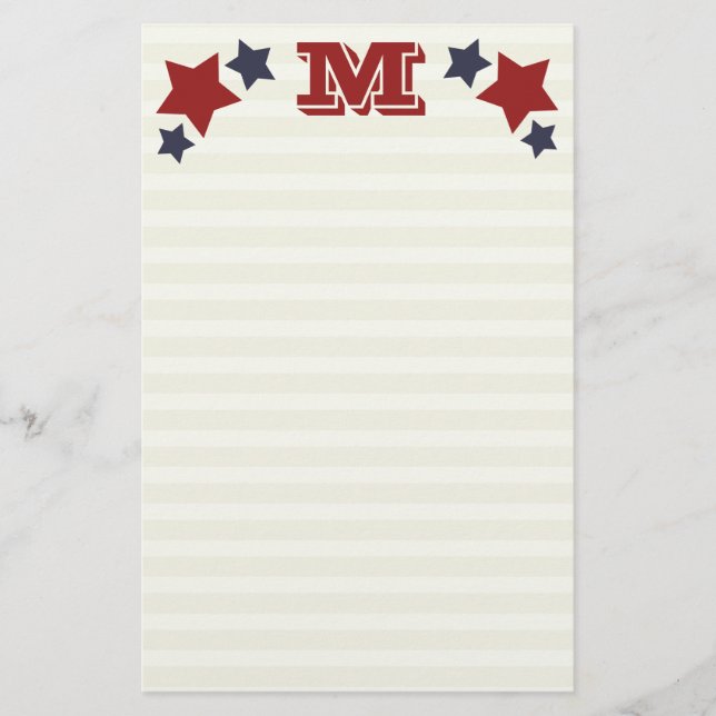 Monogram M / Initial M Stars & Stripes Stationery (Front)