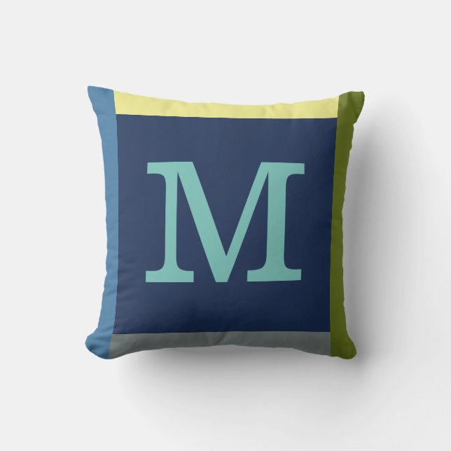 Monogram M outdoor pillow with colour border (Front)