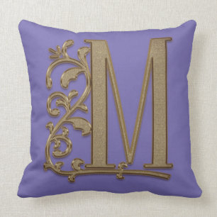 Monogram M Periwinkle Blue Family Wedding Birthday Cushion