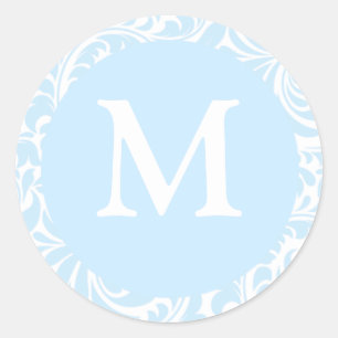 Monogram M Sky Blue And White Wedding Stickers