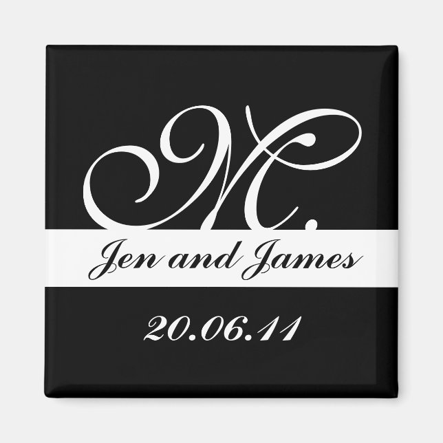 Monogram M Wedding Black & White Save the Date Magnet (Front)