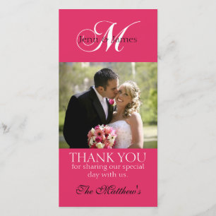 Monogram M Wedding Thank You Photo Cards Fuchsia