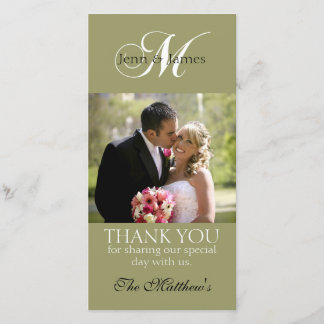 Monogram M Wedding Thank You Photo Cards Green