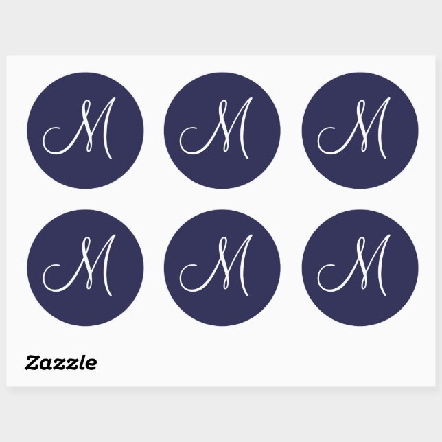 Monogram M White on Navy Blue, Classic Round Sticker (Sheet)