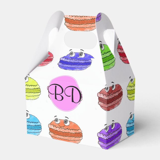 Monogram Macaron Cartoon Pattern Favour Box (Front Side)