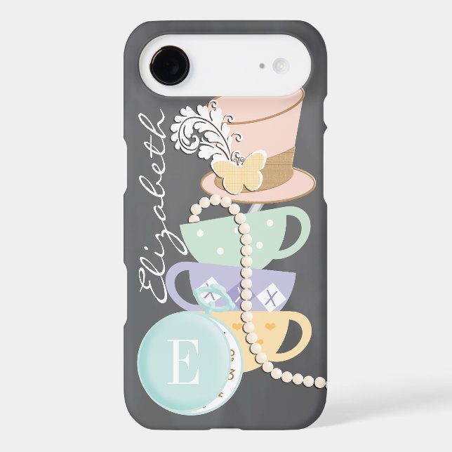 Monogram Mad Hatter Teacups and Hat Case-Mate iPhone Case (Back)