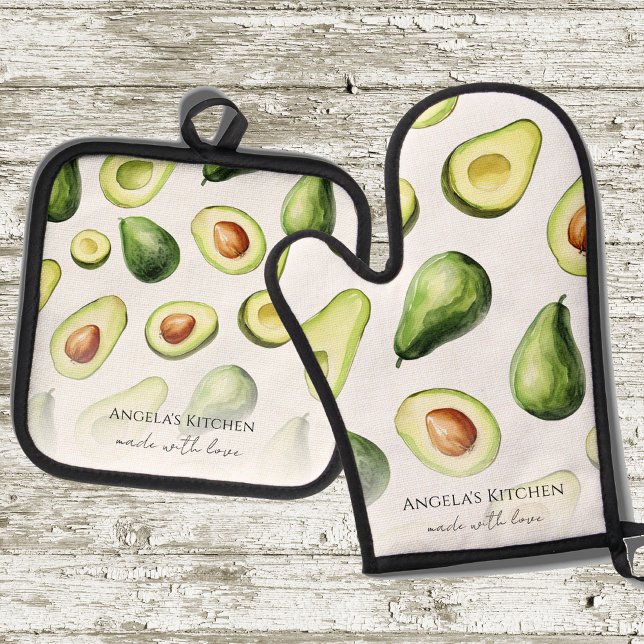 Monogram Made with Love Avocado Oven Mitt & Pot Holder Set (Creator Uploaded)