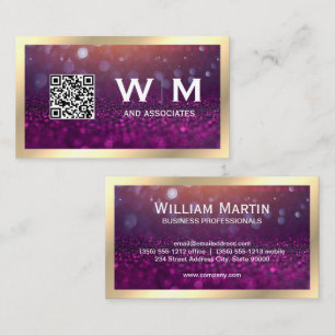 Monogram   Magenta Bokeh   QR CODE Business Card