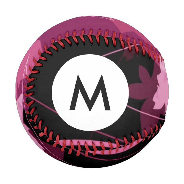Monogram Magenta Floral Pattern Baseball (Front Left)