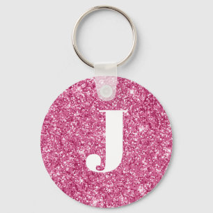 Monogram Magenta Glitter  Key Ring