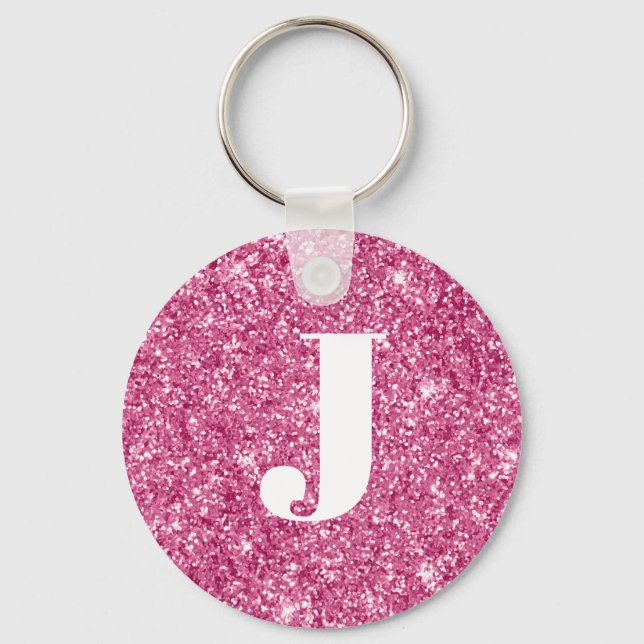 Monogram Magenta Glitter  Key Ring (Front)