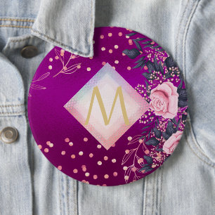 Monogram Magenta Rosegold Pink Metallic Glitter 6 Cm Round Badge