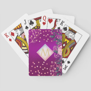 Monogram Magenta Rosegold Pink Metallic Glitter Playing Cards