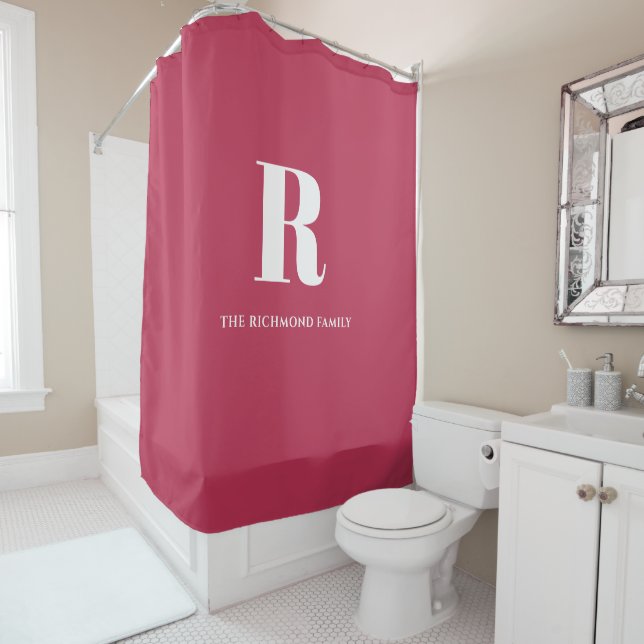 Monogram Magenta Shower Curtain (In Situ)