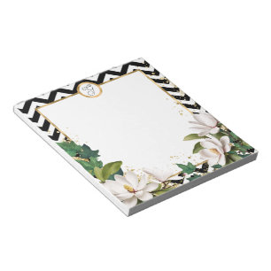 Monogram Magnolia Ivy and Gold with Chevron Notepad