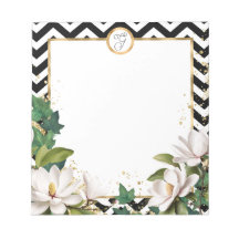 Monogram Magnolia Ivy and Gold with Chevron