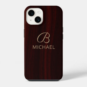 Monogram Mahogany Wood Timber Personalised Name iPhone 14 Case