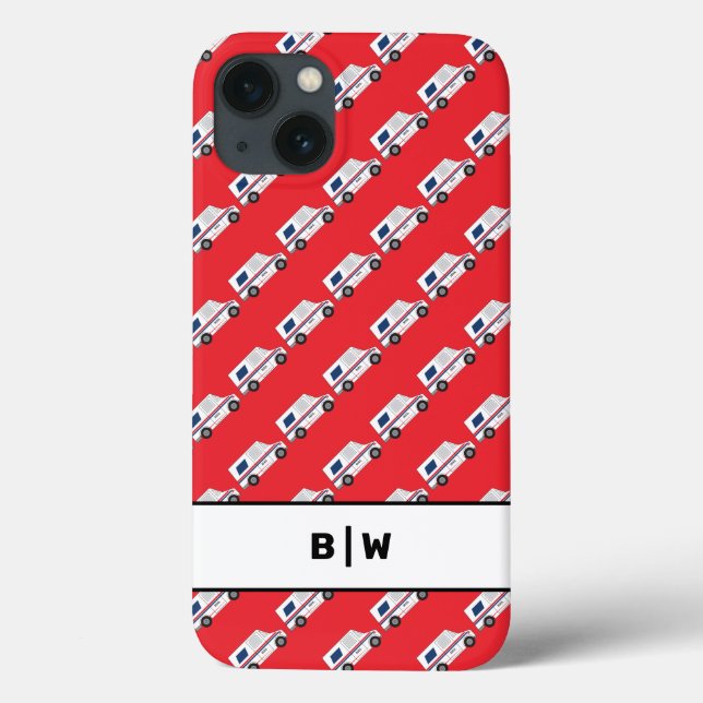 Monogram Mail Carrier Postal Truck Red Case-Mate iPhone Case (Back)