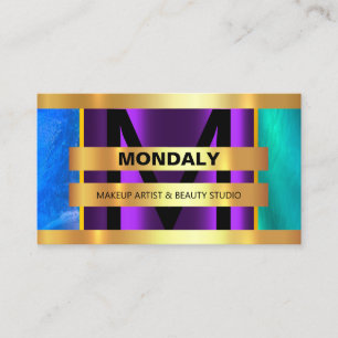 Monogram Makeup Artist Hair Salon Black Gold VIP Business Card