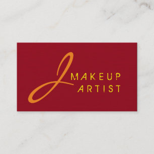 Monogram Makeup Artist Maroon Background Business Card