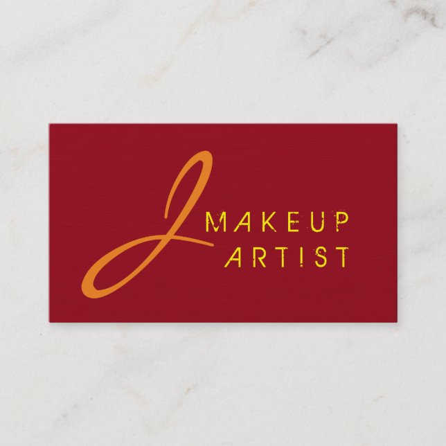 Monogram Makeup Artist Maroon Background Business Card (Front)