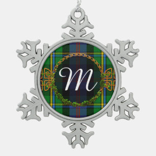 Monogram Malcolm Tartan Snowflake Pewter Christmas Ornament