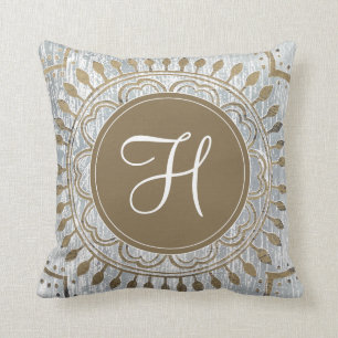Monogram   Mandala Gold Design Cushion
