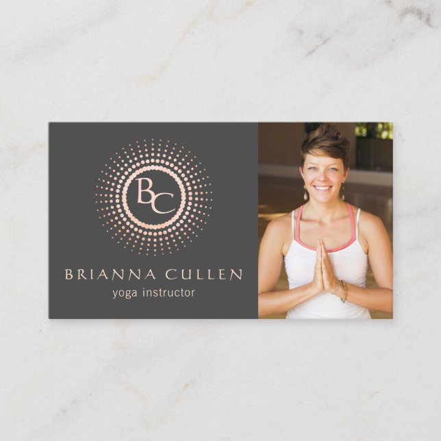 Monogram Mandala Yoga Logo, Add Photo Business Card (Front)