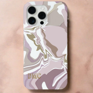 Monogram marble blush pink abstract gold white  iPhone 15 pro max case