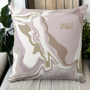 Monogram marble blush pink rose gold white cream cushion