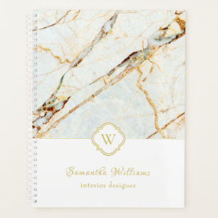 Monogram Marble Elegant White Gold 8.5x11 Planner