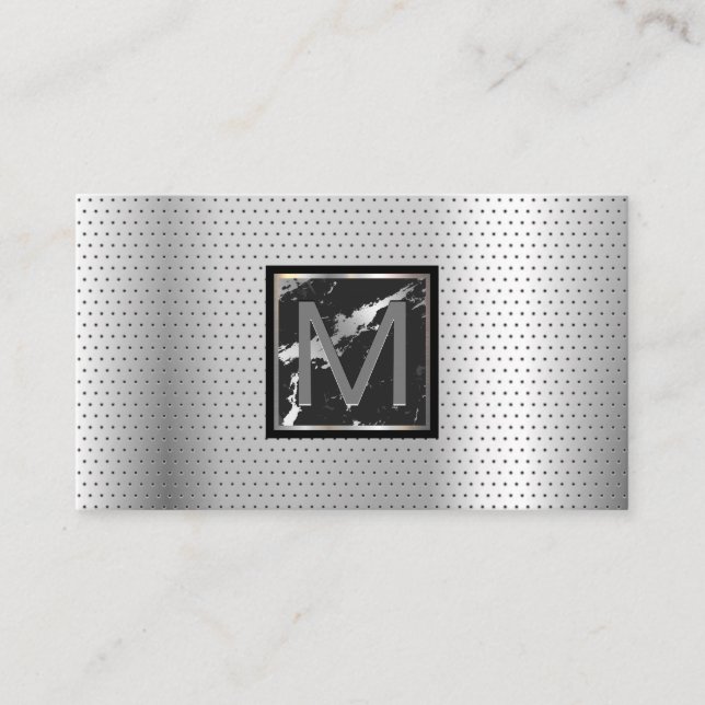 Monogram | Marble Perforated Metallica Background Business Card (Front)