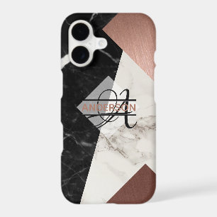 Monogram Marble Rose Gold Black Grey Geometric