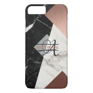 Monogram Marble Rose Gold Black Grey Geometric iPhone 8 Plus/7 Plus Case