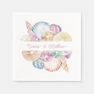 Monogram Marine Watercolor Sea Shells Wedding Logo Napkin