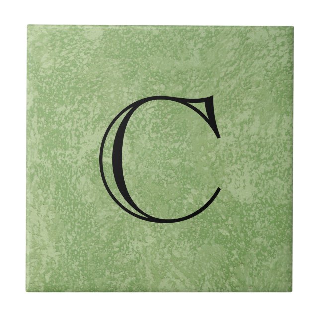 Monogram Marmorino Green Faux Finish Ceramic Tile (Front)