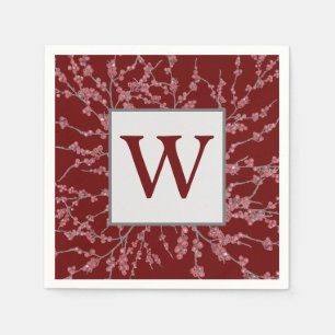Monogram Maroon Berry Burst Watercolor Foliage Napkin