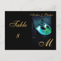 Monogram Masquerade Mask Teal Table Placecard