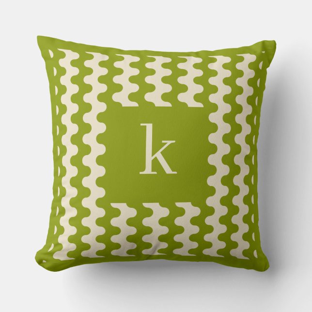 Monogram Matcha Lime Green Bold Wavy Pattern Cushion (Creator Uploaded)