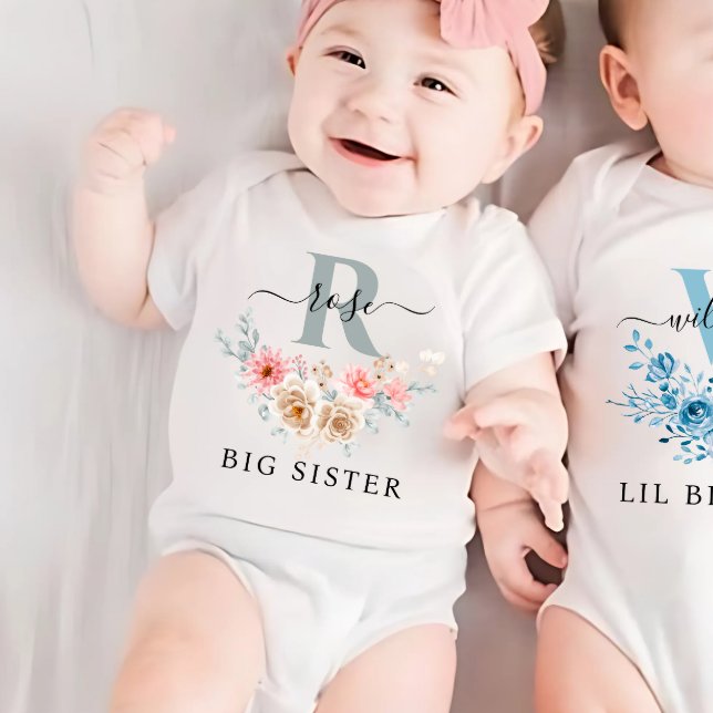 Monogram Matching big sister little sis  Baby Bodysuit (Creator Uploaded)