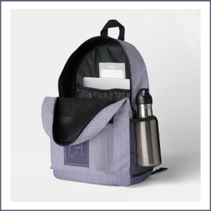 Monogram Mauve Purple Plaid Printed Backpack