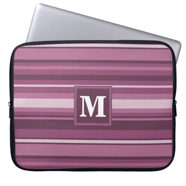 Monogram mauve stripes laptop sleeve (Front)